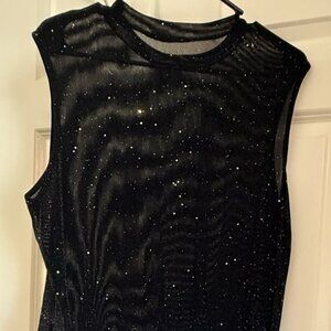 SHEIN Curve Black Sheer Glitter Mesh Bodysuit